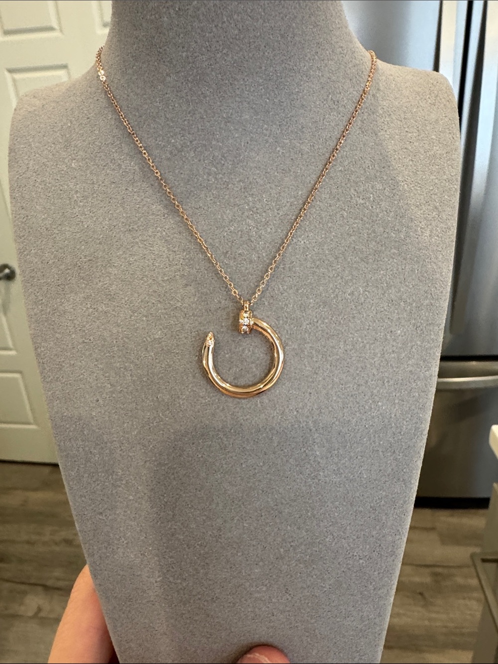 Champagne Gold Curved Nail Screw Pendant Necklace CZ Statement Jewelry
